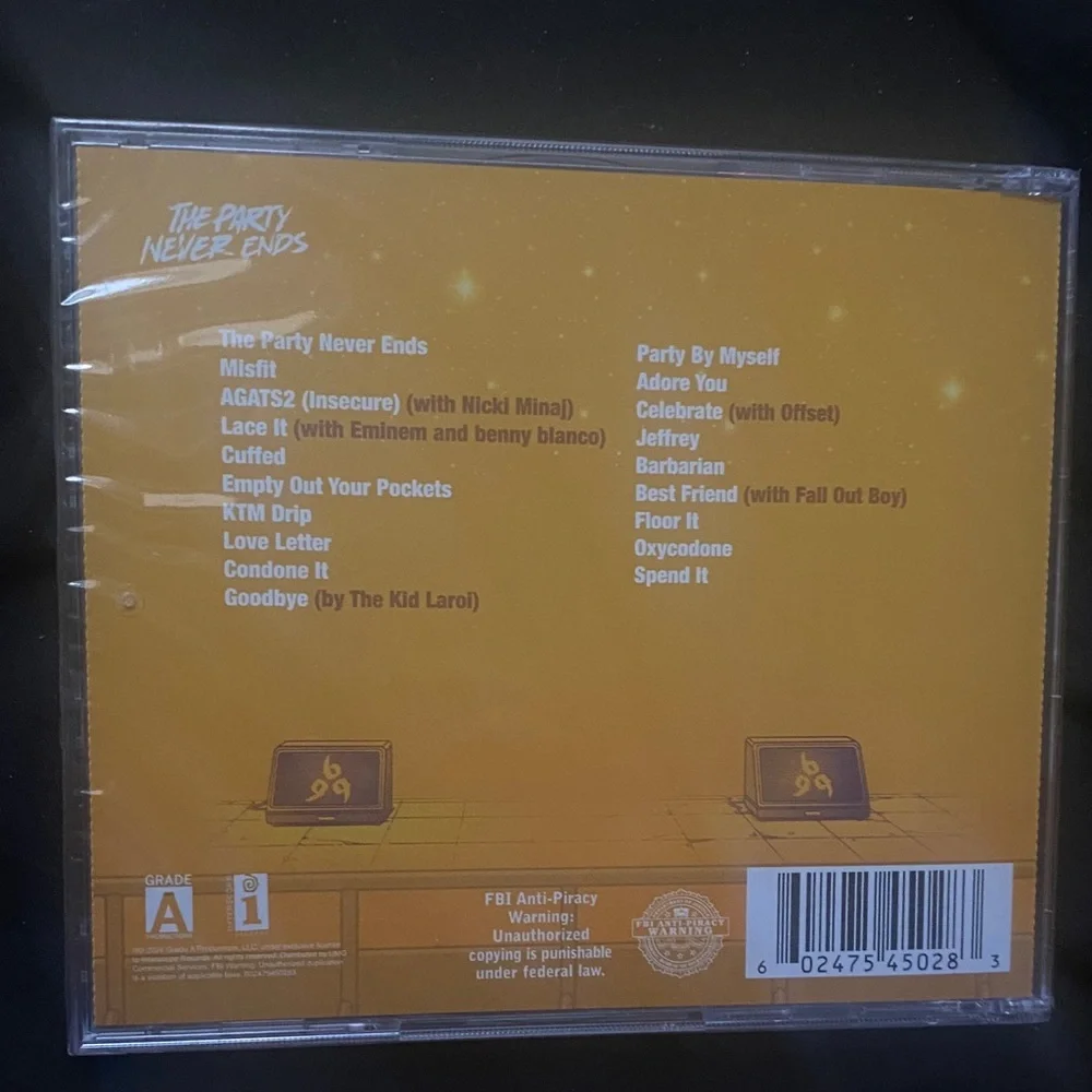 Vibrant 'The Party Never Ends' CD with Colorful Cover Art